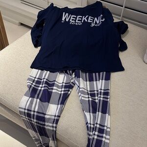 BNWOT Navy and White Plaid Pajama Set